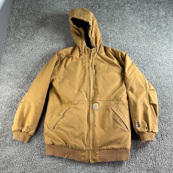 Carhartt Quick Duck Jacket Boys Extra Large Brown Canvas Quilt Lined Work Coat